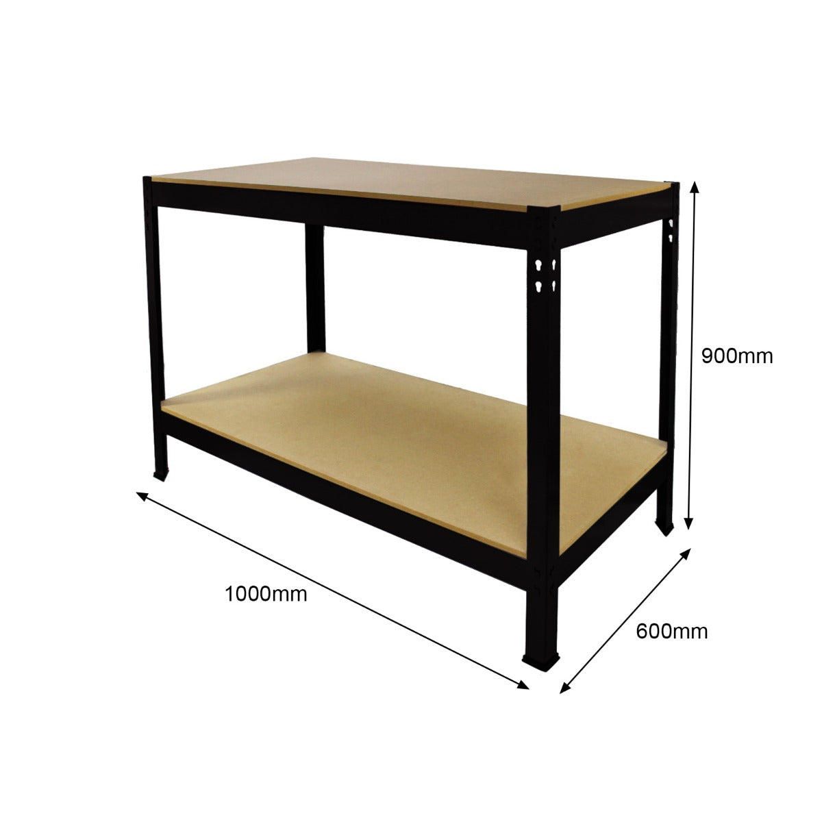 Q-Rax Banco Lavoro Nero 100 cm Acciaio 200 kg con MDF