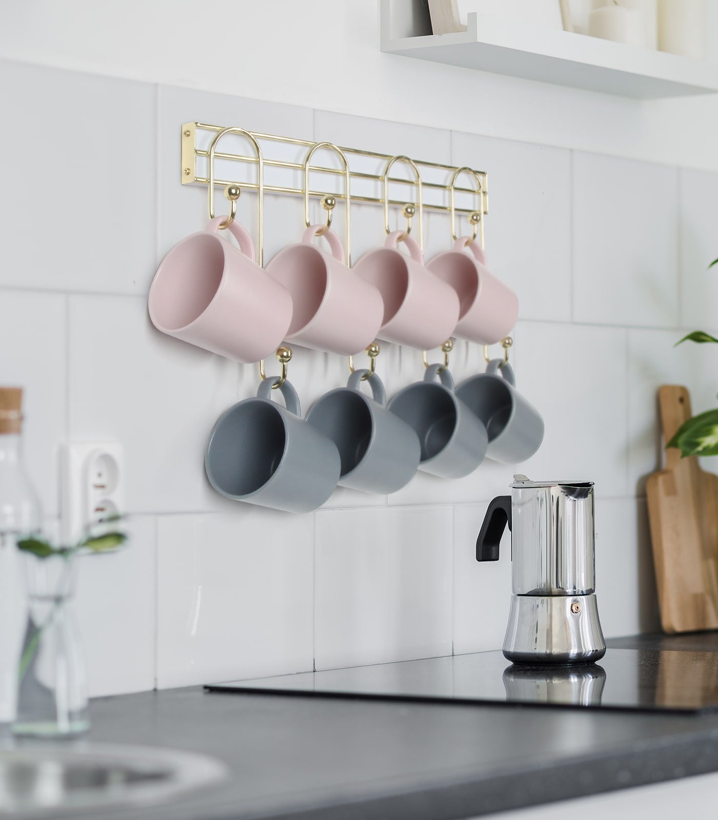 Jackcube Kitchen Portatazze Parete Oro 8 Ganci Metallo