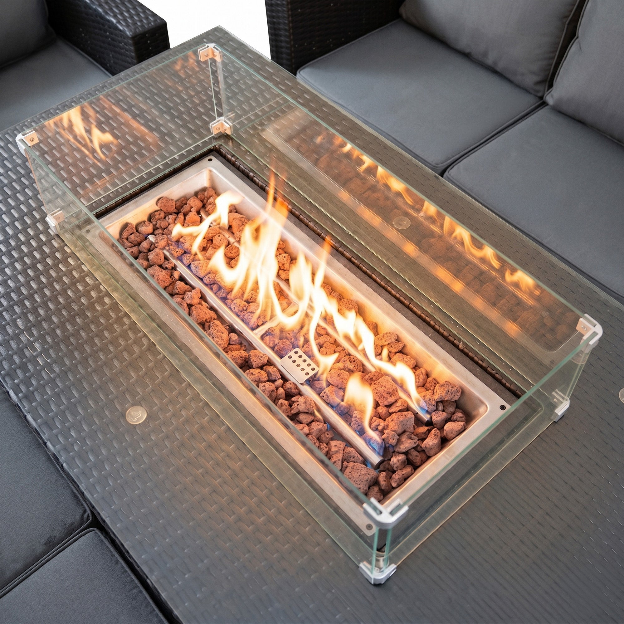 Q-Rax Set Giardino Rattan 11 Posti Tavolo Firepit Nero