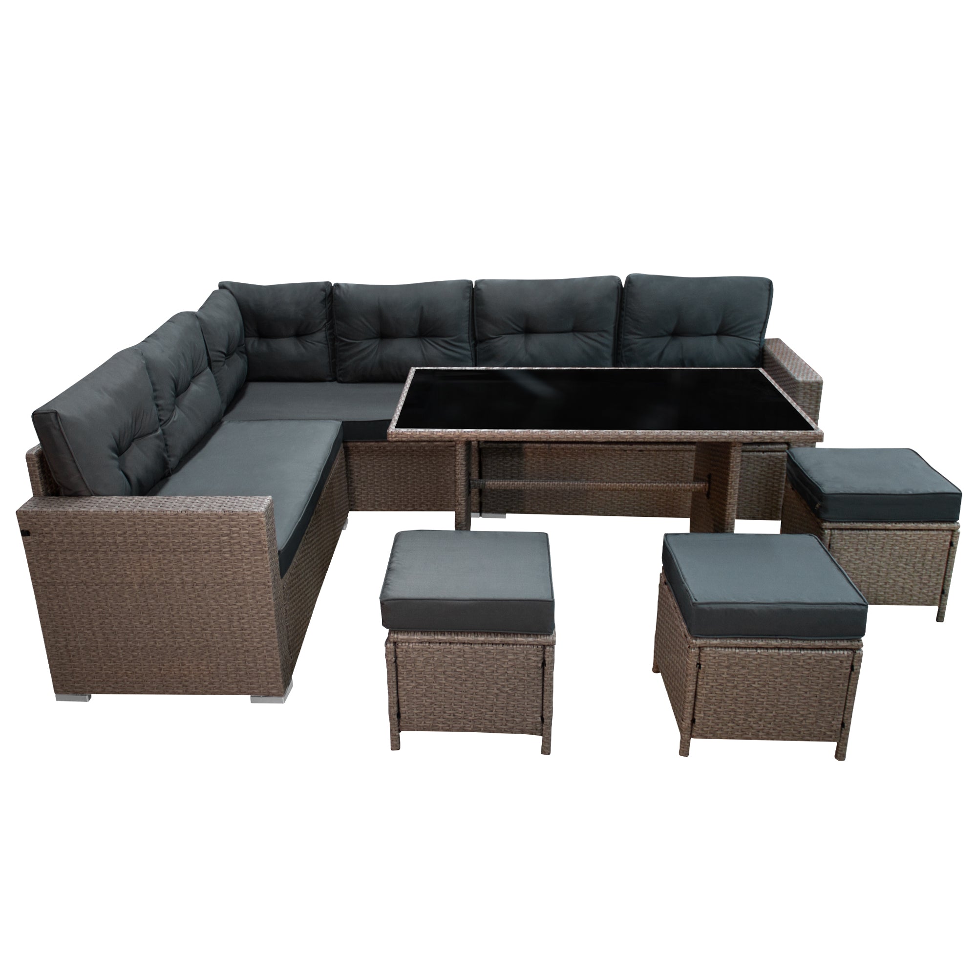 Q-Rax Set Salotto Giardino Rattan 9 Posti Grigio con Copertura