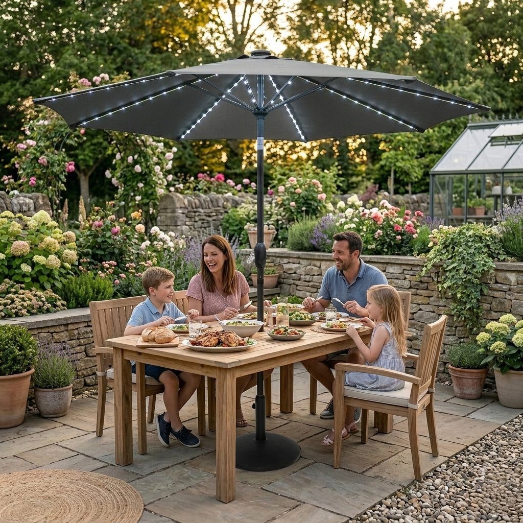 Q-Rax Mobili da Esterno 2,7m ombrellone grigio LED con base