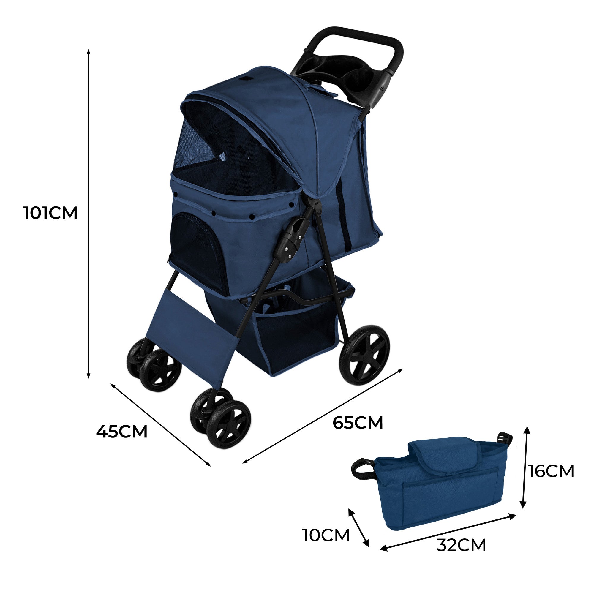 Q-Rax Passeggino Animali Blu Navy 15kg con Borsa