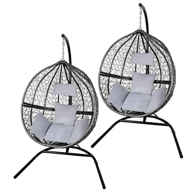 Q-Rax Sedia Sospesa Uovo Rattan Nero 2 Poltrone 150kg