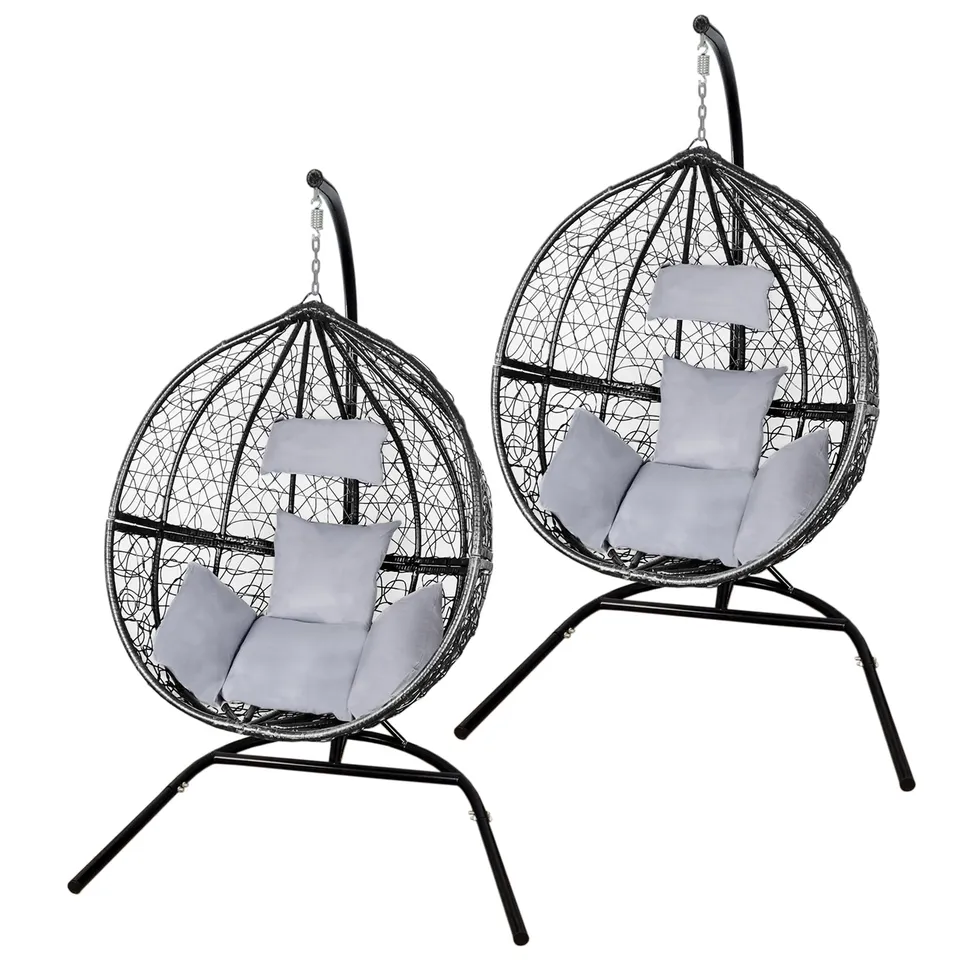Q-Rax Sedia Sospesa Uovo Rattan Nero 2 Poltrone 150kg