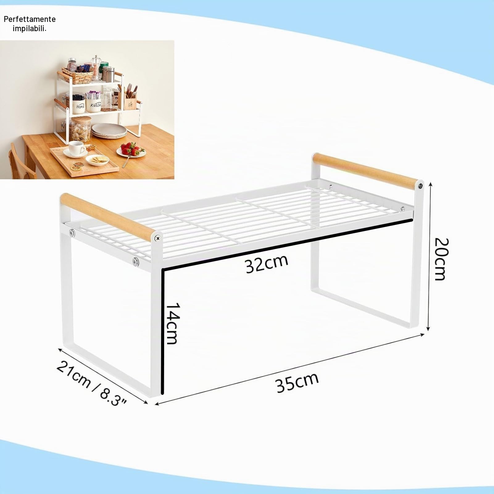 HGYZE Mensole Impilabili Cucina 35x21x20 cm bianco salvaspazio