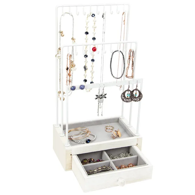 Jackcube Design Makeup & Jewelry espositore gioielli bianco rustico con cassetto