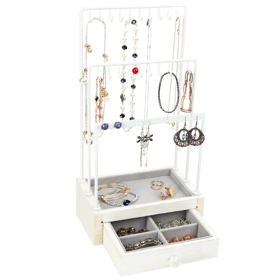Jackcube Design Makeup & Jewelry espositore gioielli bianco rustico con cassetto