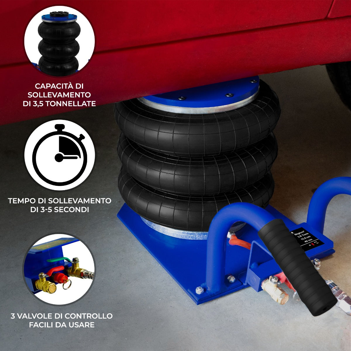 Q-Rax Cric Air Bag 3,5T portatile maniglia sollevatore pneumatico