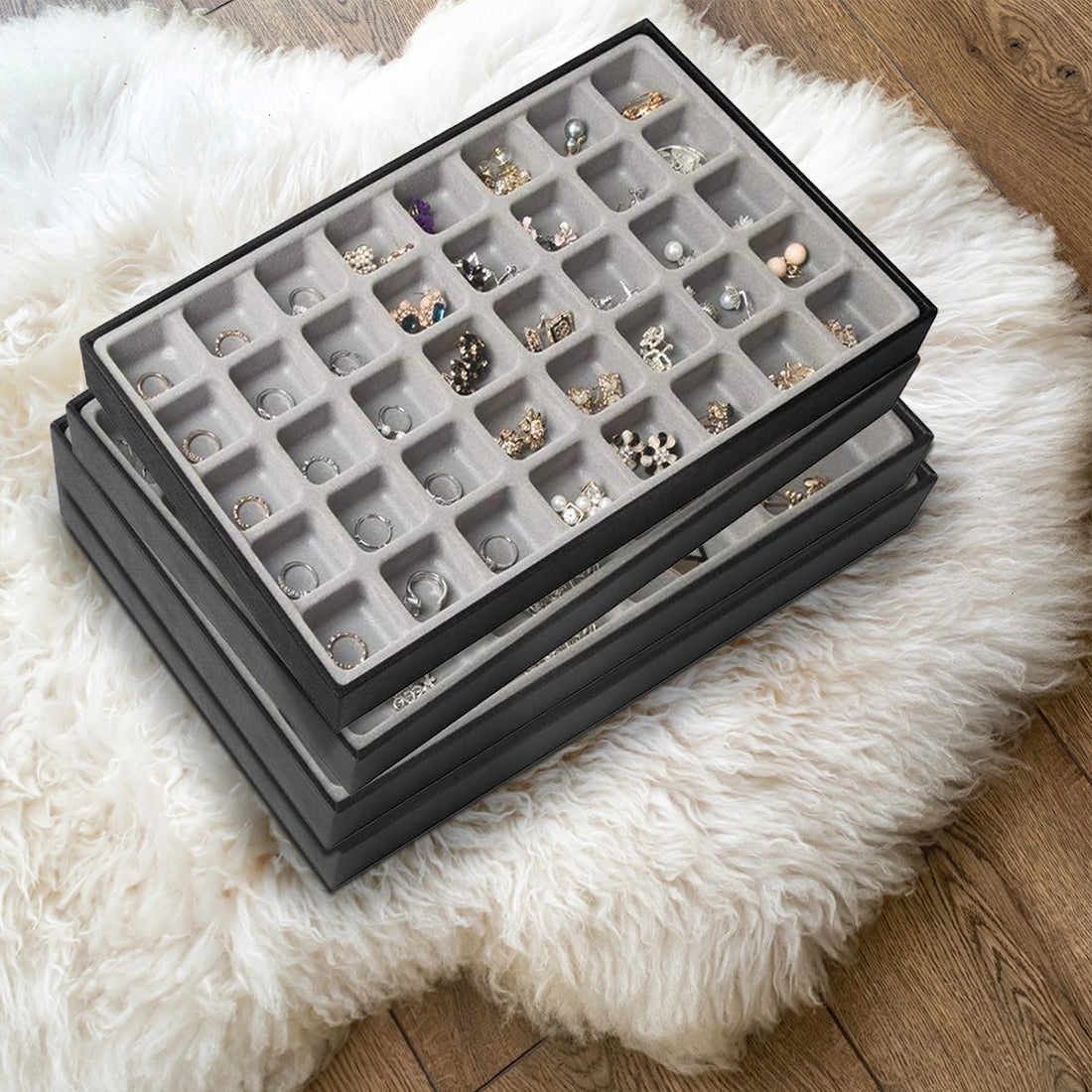 Jackcube Design Vassoio Portagioie 40 Scomparti Nero in Pelle Sintetica