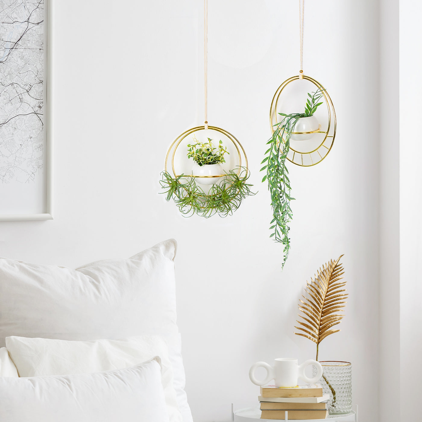 Jackcube Design Plant Set 2 Portavasi Sospesi Oro in Ceramica con Corda