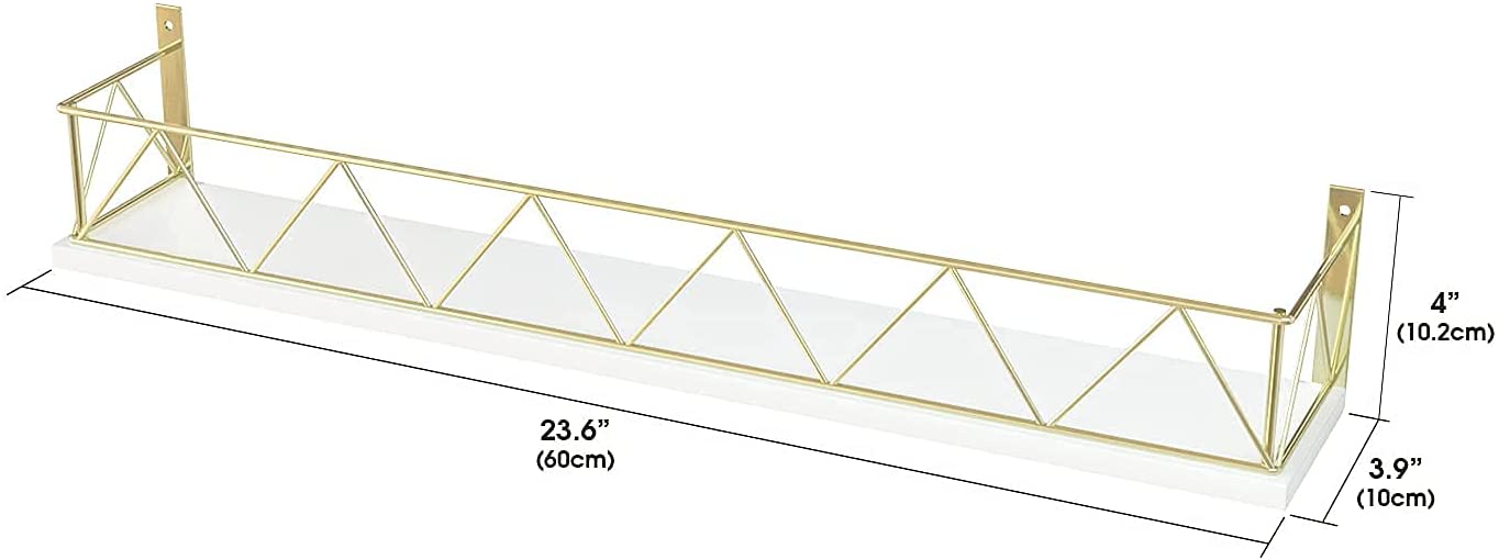 Jackcube Design Set 2 Mensole Muro Oro Bianche 60 cm Metallo Legno