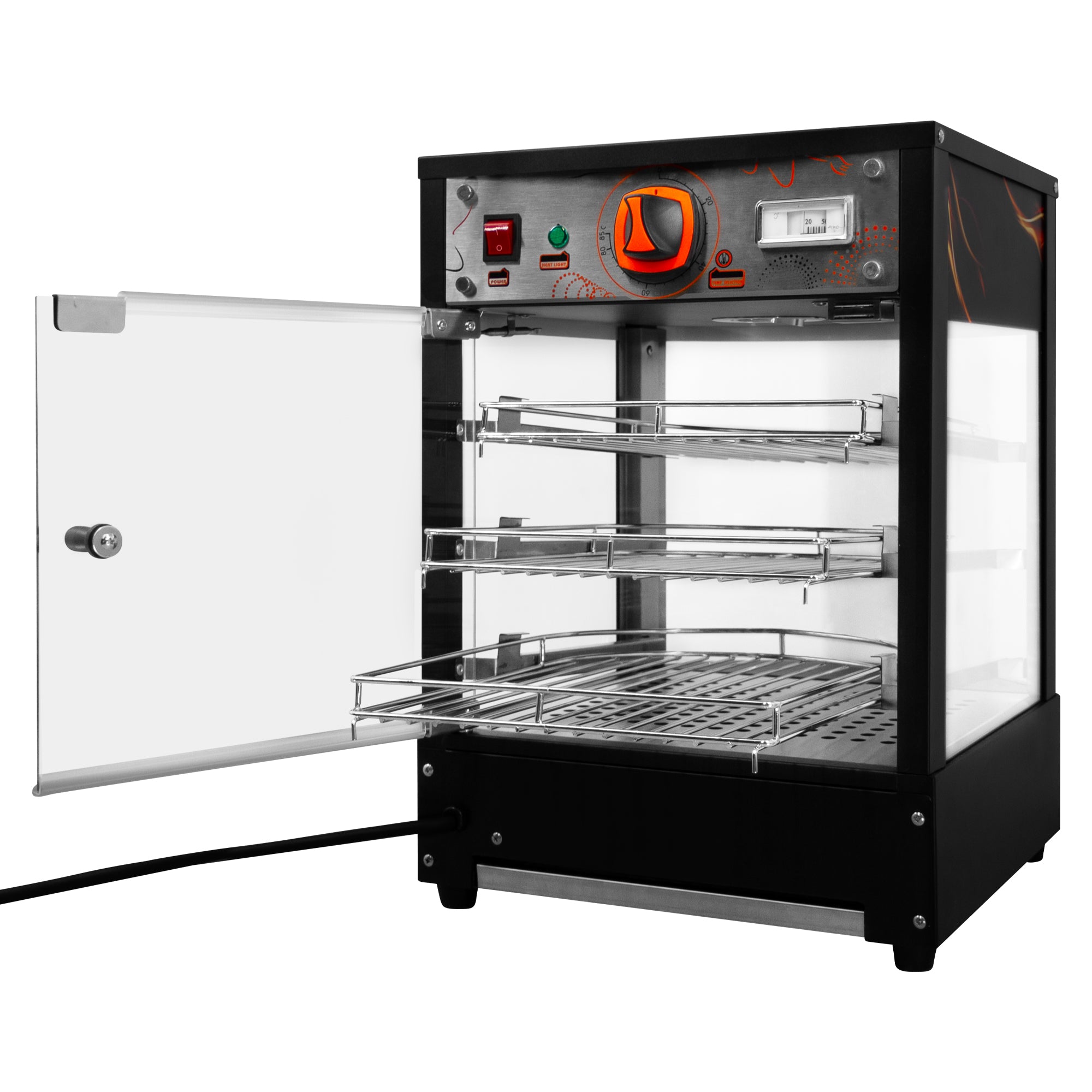Q-Rax vetrina pizza riscaldata vetro nero 3 ripiani 500W