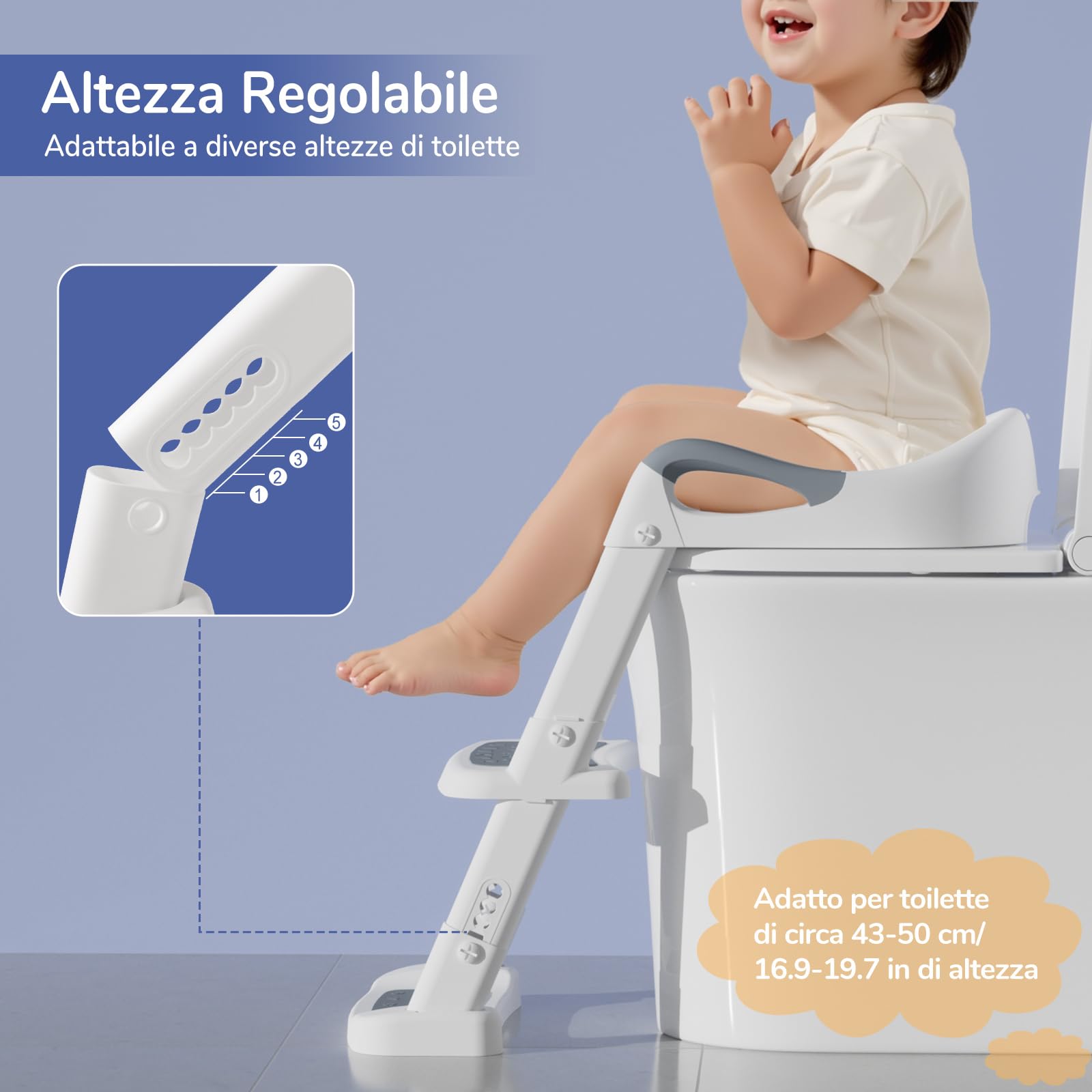 DEANIC Riduttori WC per Bambini con scaletta grigio morbido