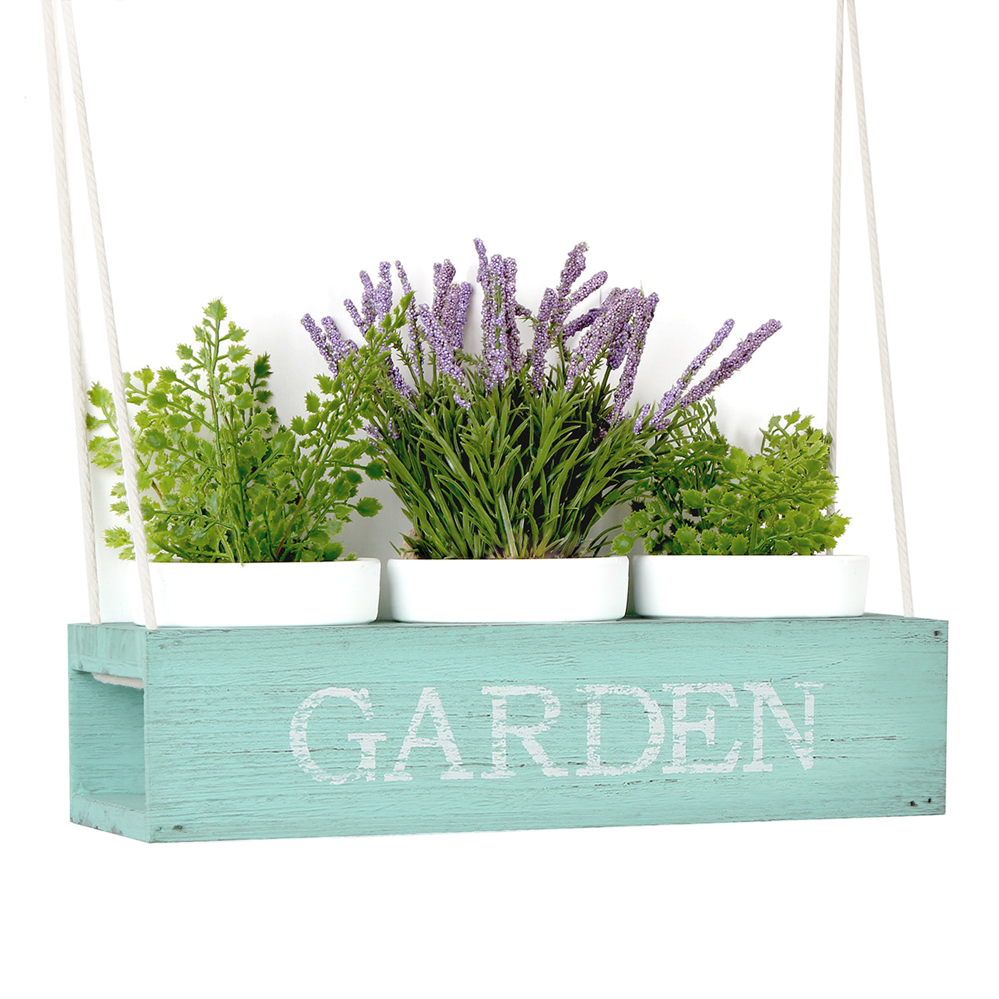Jackcube Design Plant fioriera appesa legno blu 3 vasi terracotta