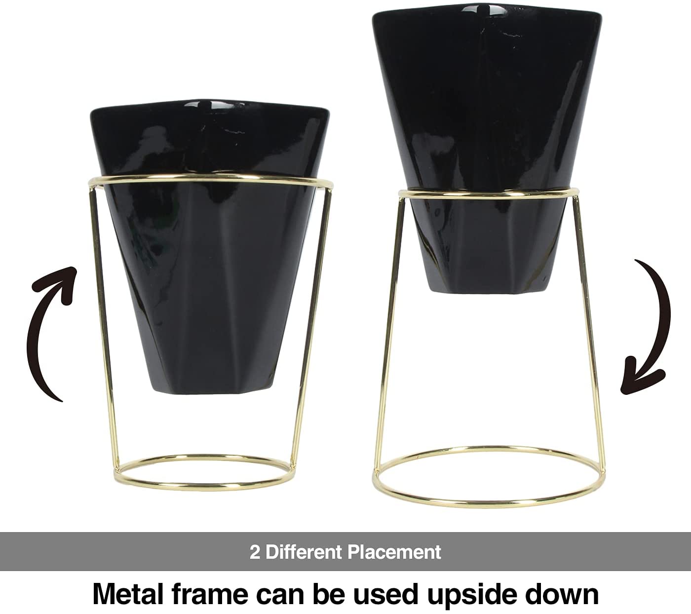 Jackcube Design Plant Set 2 Vasi Ceramica Nera con Supporto Oro
