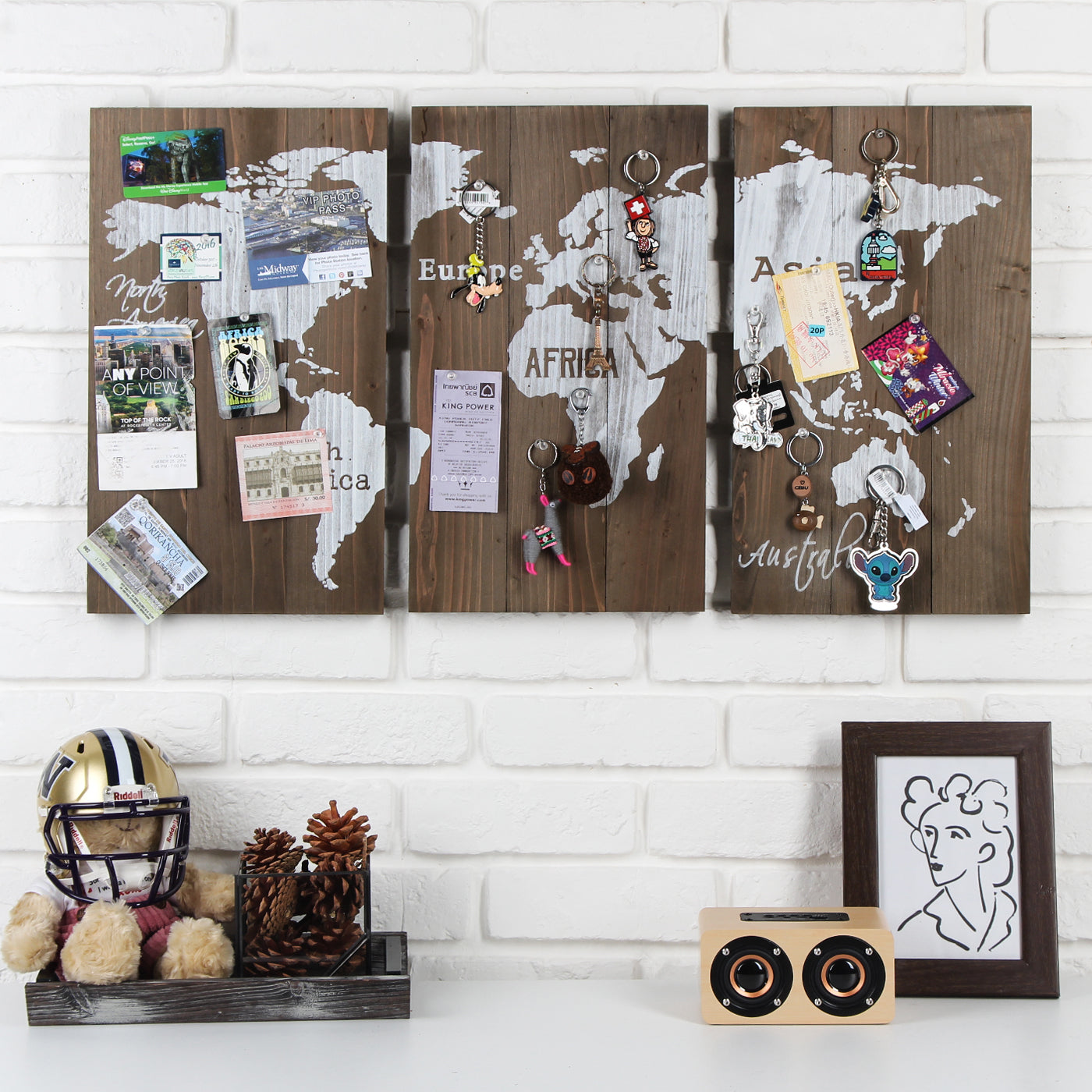 Jackcube Design Wall Décor mappa mondo legno con 20 puntine