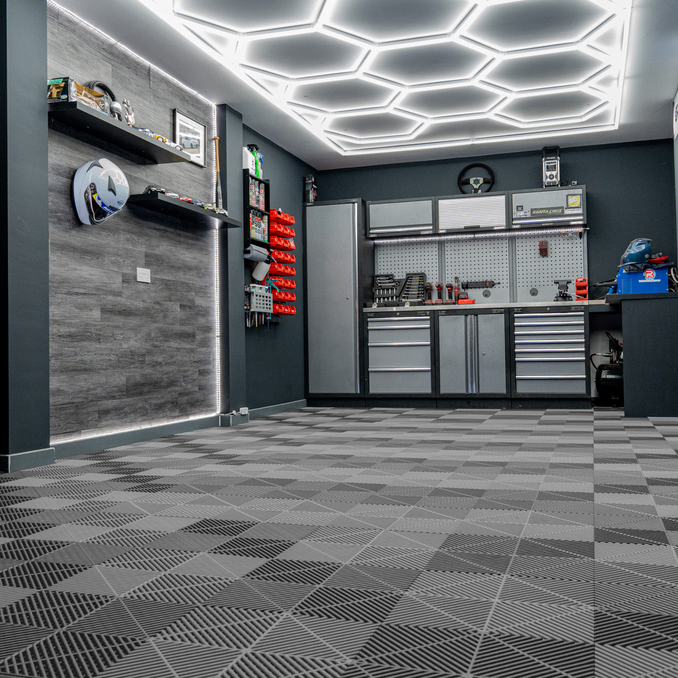 Q-Rax 120 Piastrelle Modulari Grigie + 14 LED Esagonali 6500K