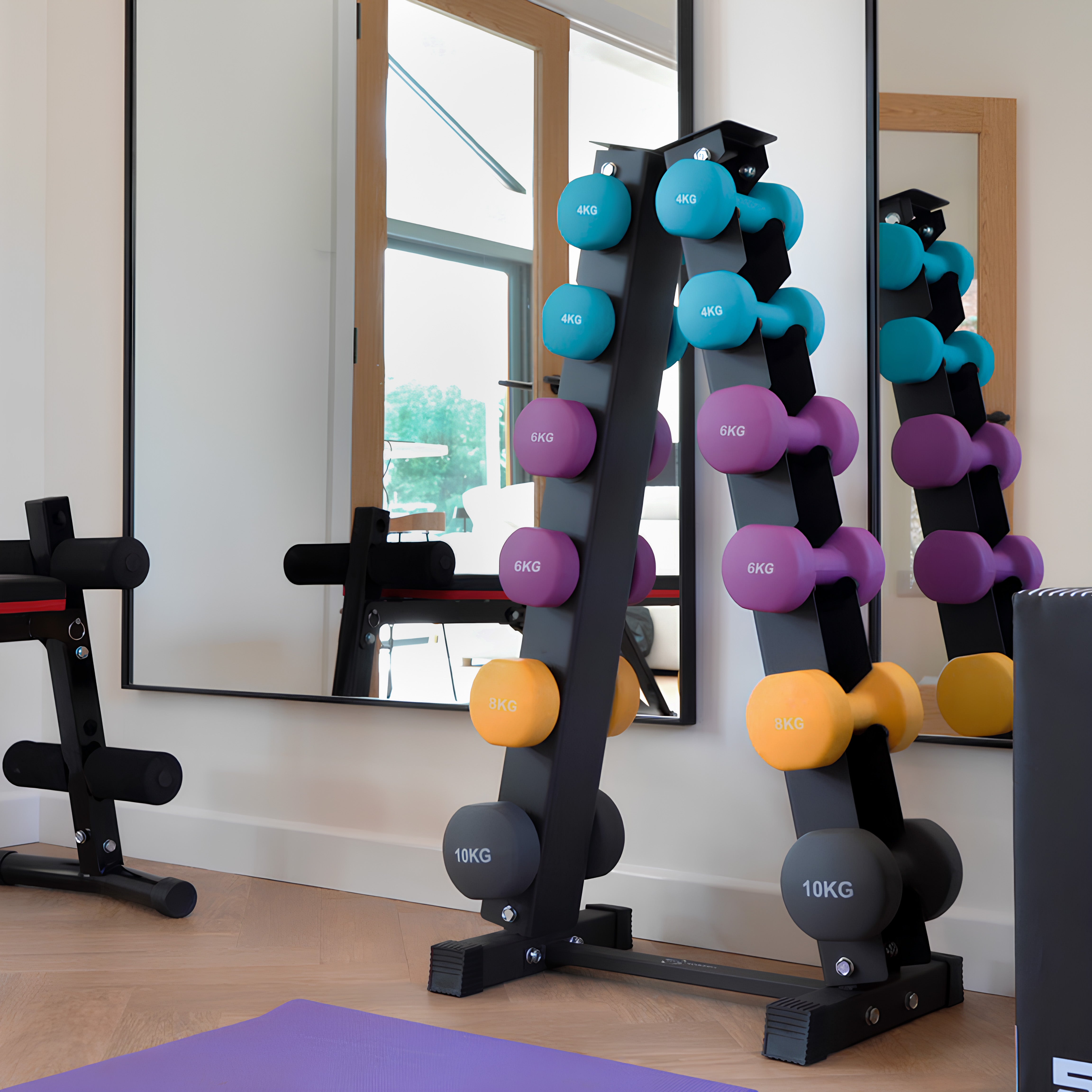 Q-Rax Allenamento Set Manubri Neoprene 4-10kg con Rack Acciaio