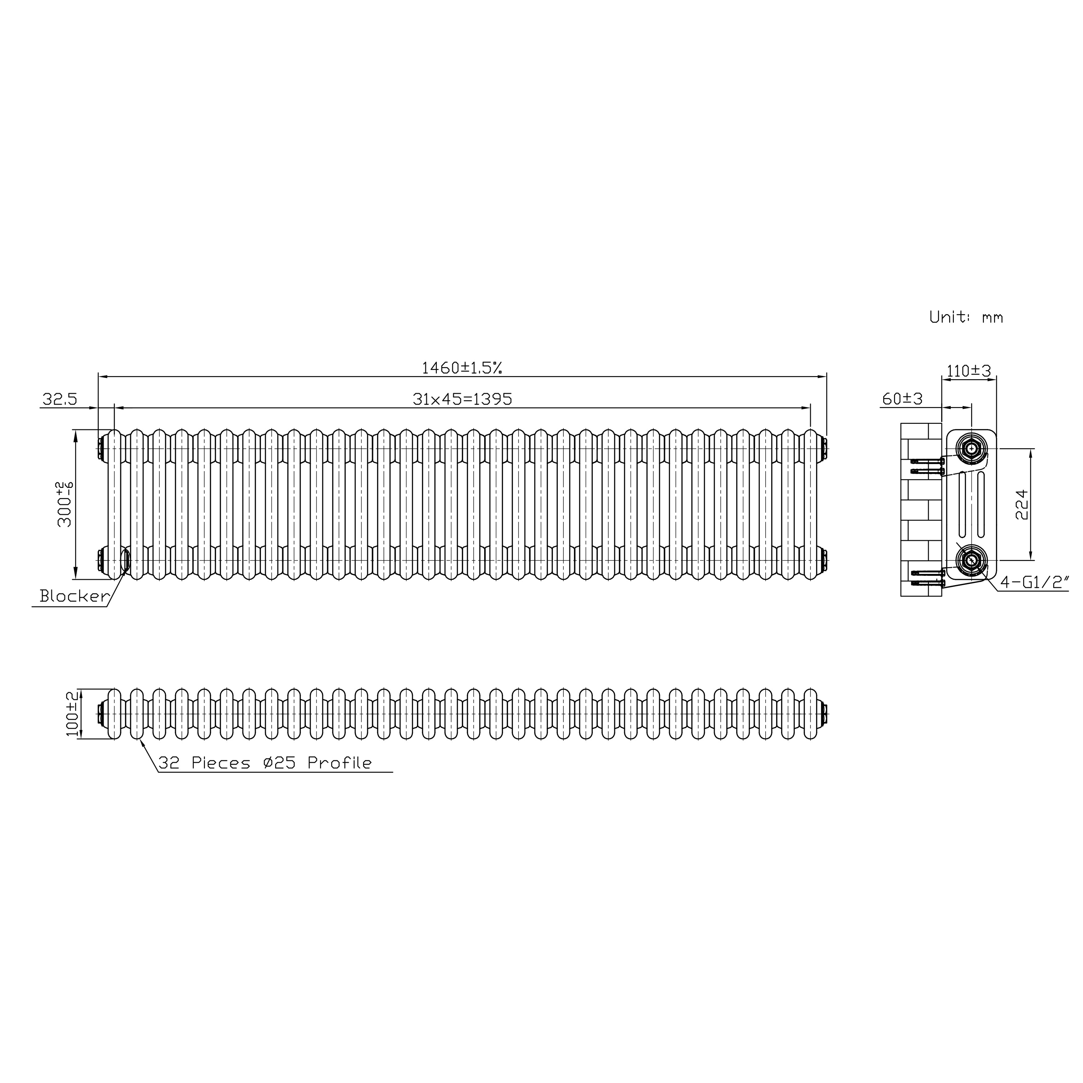 Q-Rax Radiatori Tradizionali 3 Colonne 300x1460 Grezzo