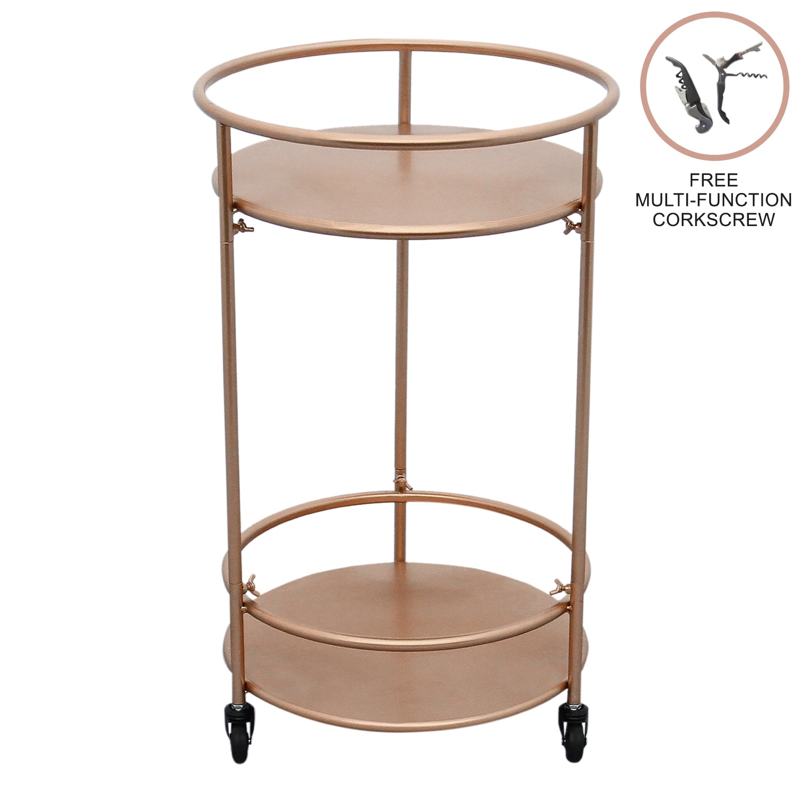 Q-Rax Carrello Cocktail Piccolo Oro Rosato 2 Ripiani Ferro