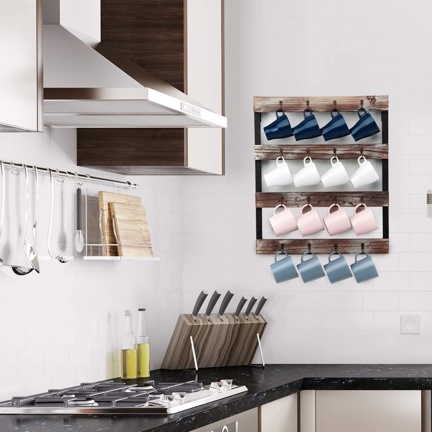 Jackcube Design Kitchen Portatazze da Parete 16 Ganci Legno