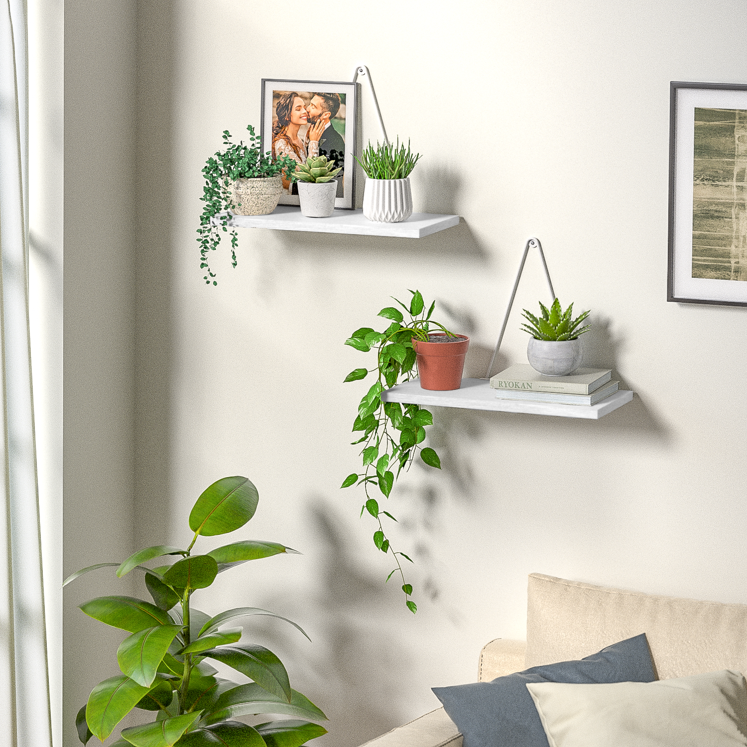 Jackcube Design Living Room Mensola Sospesa Bianco Rustico Set 2