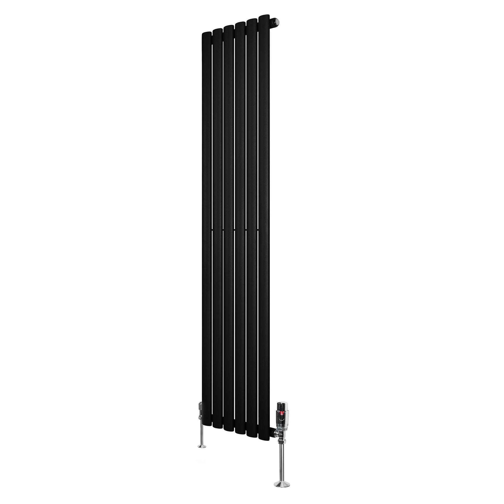 Q-Rax Radiatori Tradizionali Ovale 1600x360 radiatore nero con valvole