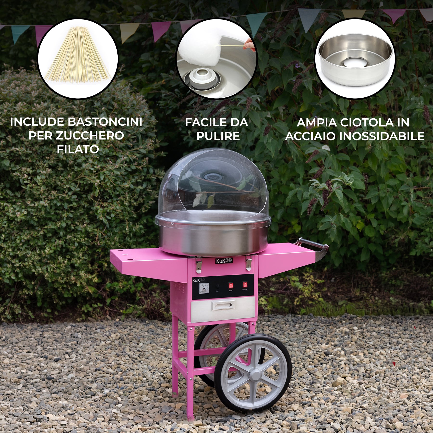 Kukoo Apparecchi Ristorazione Macchina Zucchero Filato Rosa 50cm