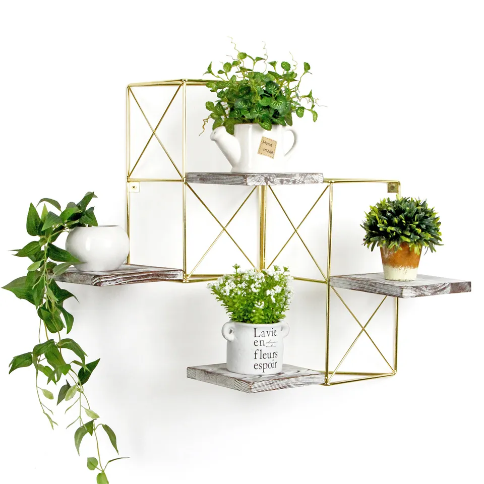 Jackcube Design Plant mensole piante parete set 2 oro legno