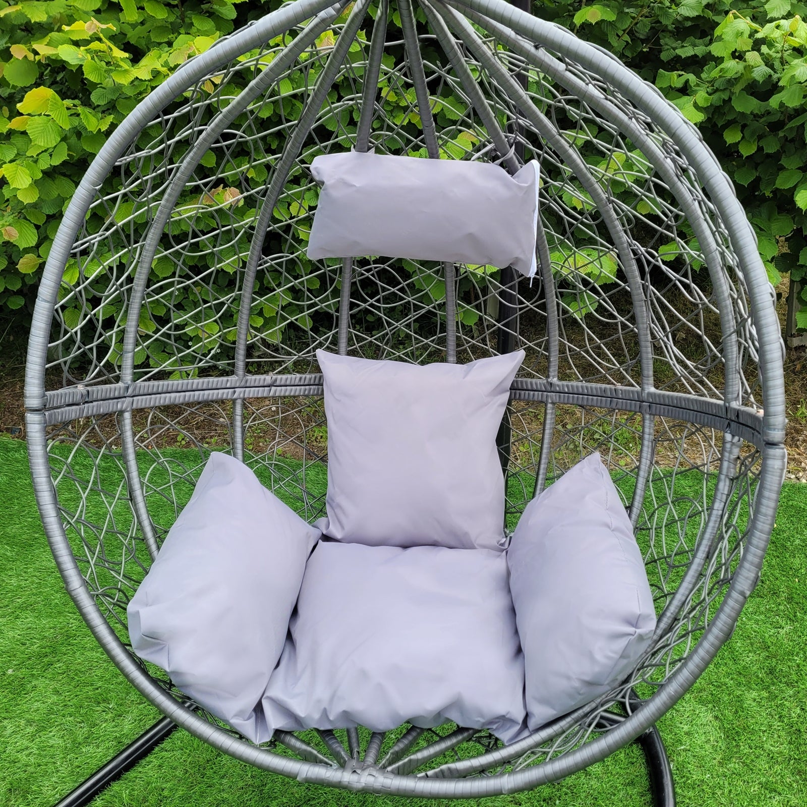 Q-Rax Sedia Sospesa Uovo Rattan Grigio con Cuscini
