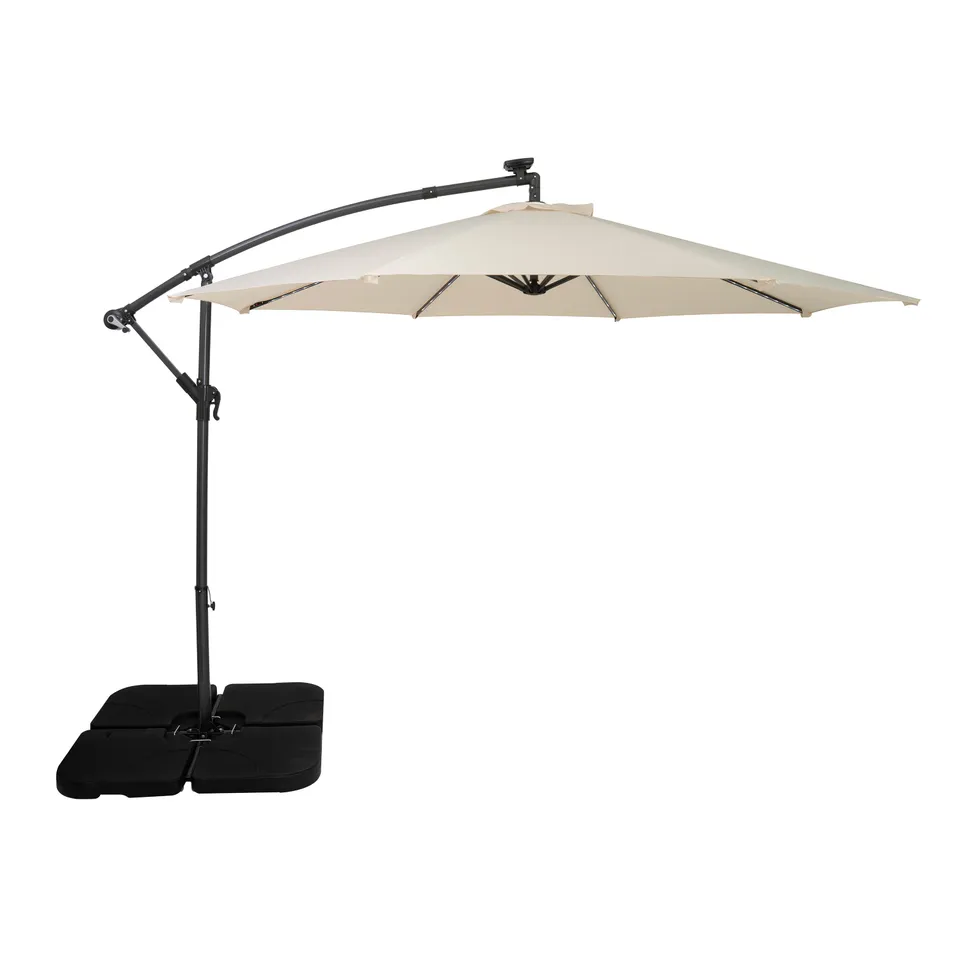 Q-Rax Ombrellone Decentrato LED 3m Cream con Base Quadrata