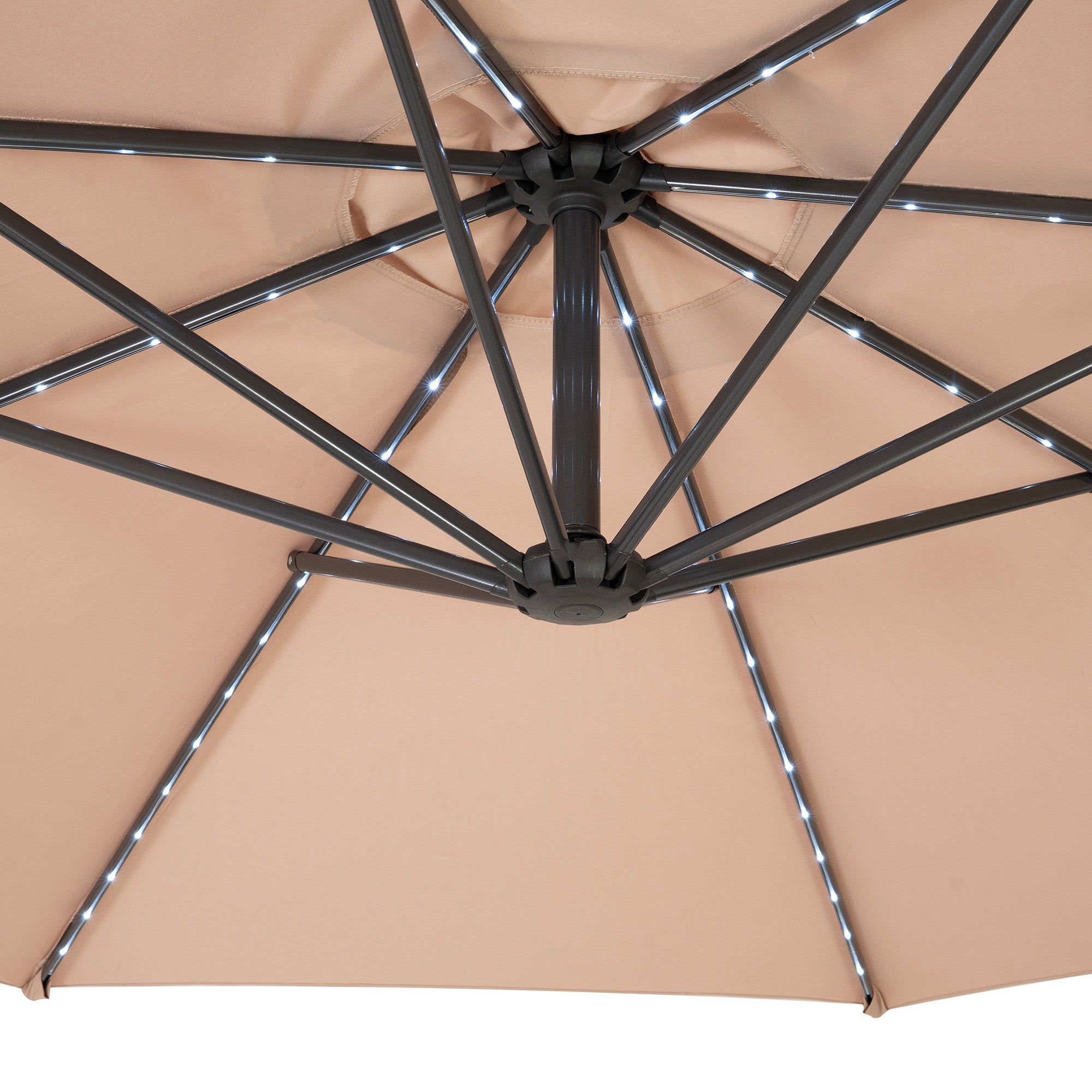 Q-Rax Ombrellone Decentrato LED 3m Beige con Base a Ventaglio