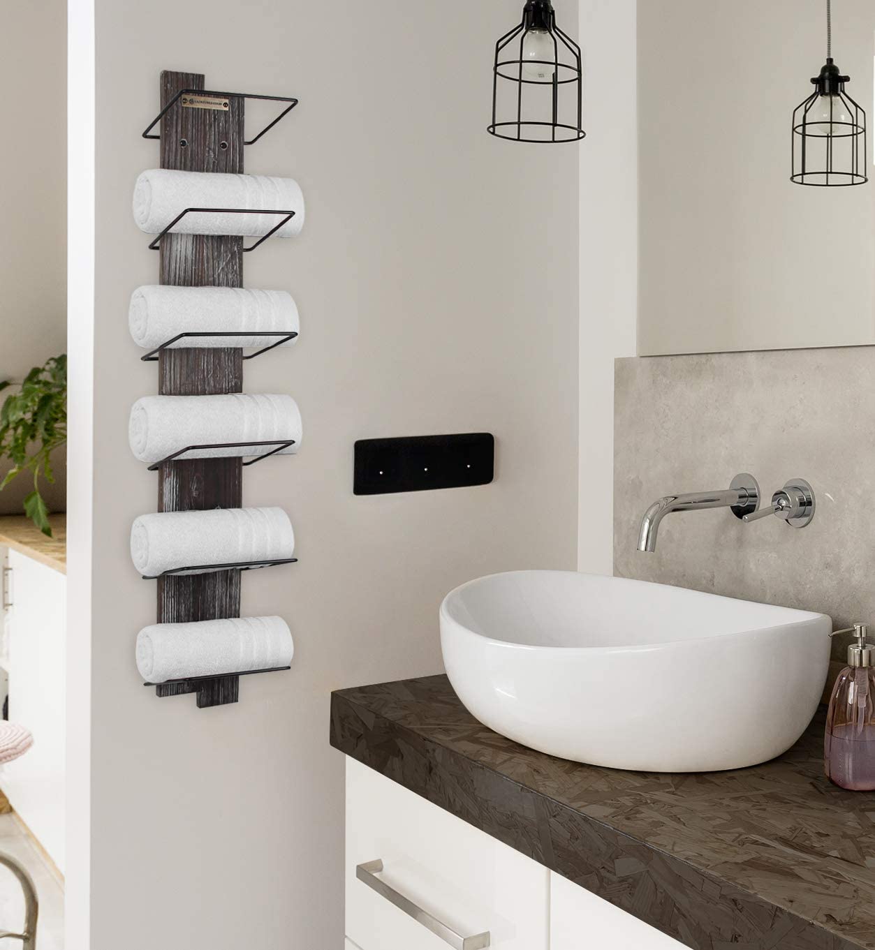 Jackcube Bathroom Porta Asciugamani Parete 6 Ripiani Legno Bianco