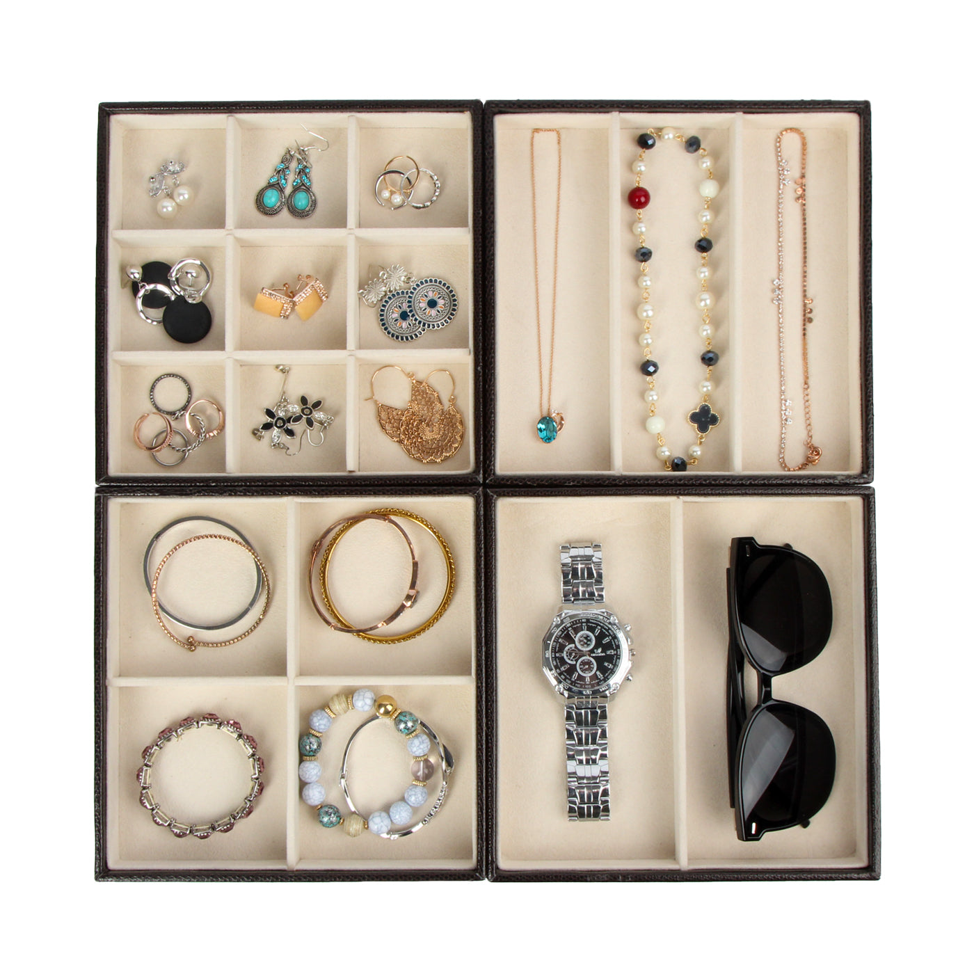 Jackcube Design Set 4 Vassoi Gioielli Pelle Marrone Impilabili