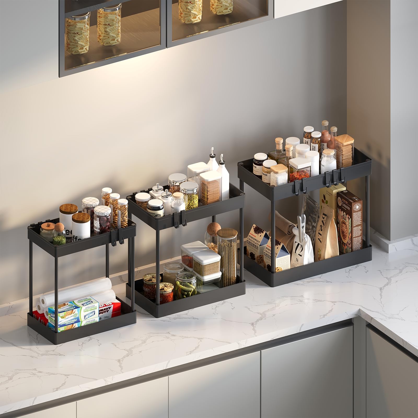 Meltrck Organizer Sottolavello 2 Livelli Nero Estraibile con Ganci