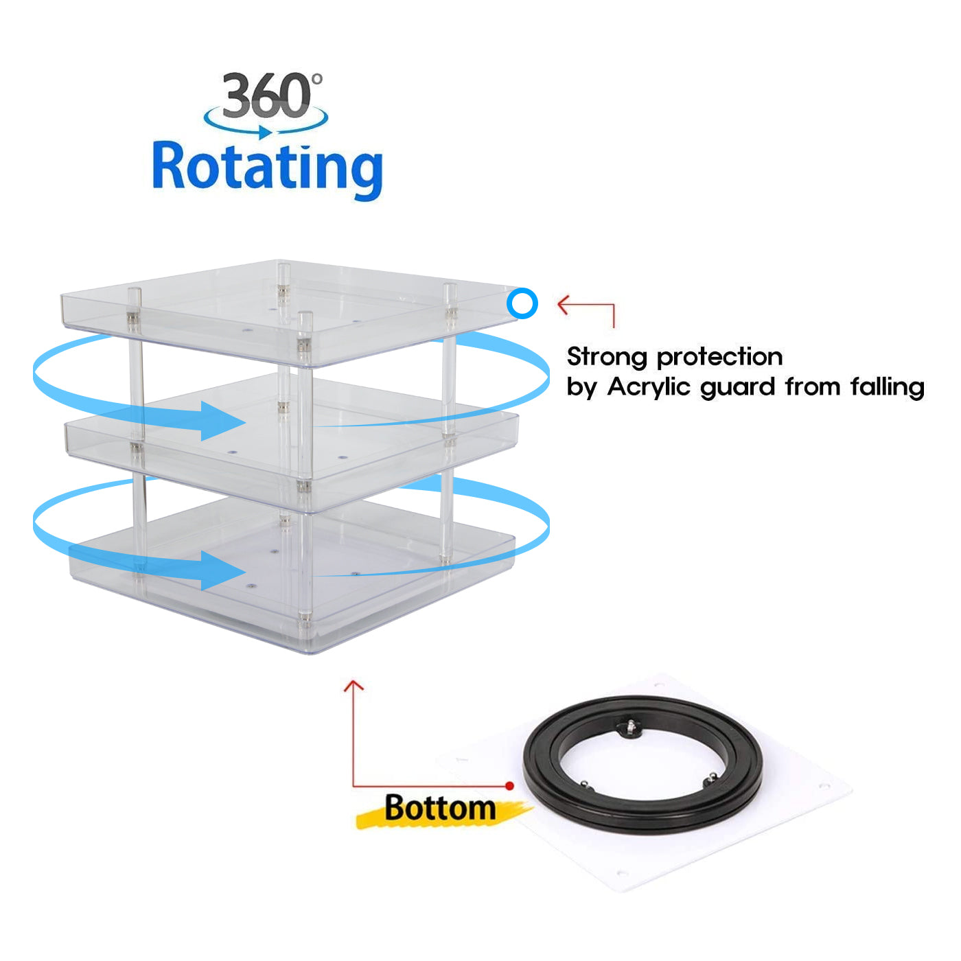 Jackcube Design portasm alti girevole 360 3 ripiani trasparente