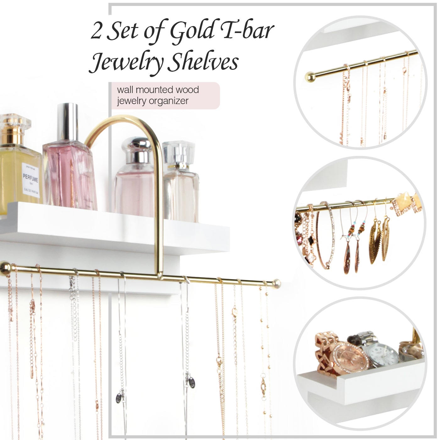 Jackcube Design Makeup porta gioielli parete bianco oro set 2