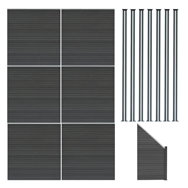 Q-Rax Recinzione Grigia 6 Pannelli 185 cm con Pali LED