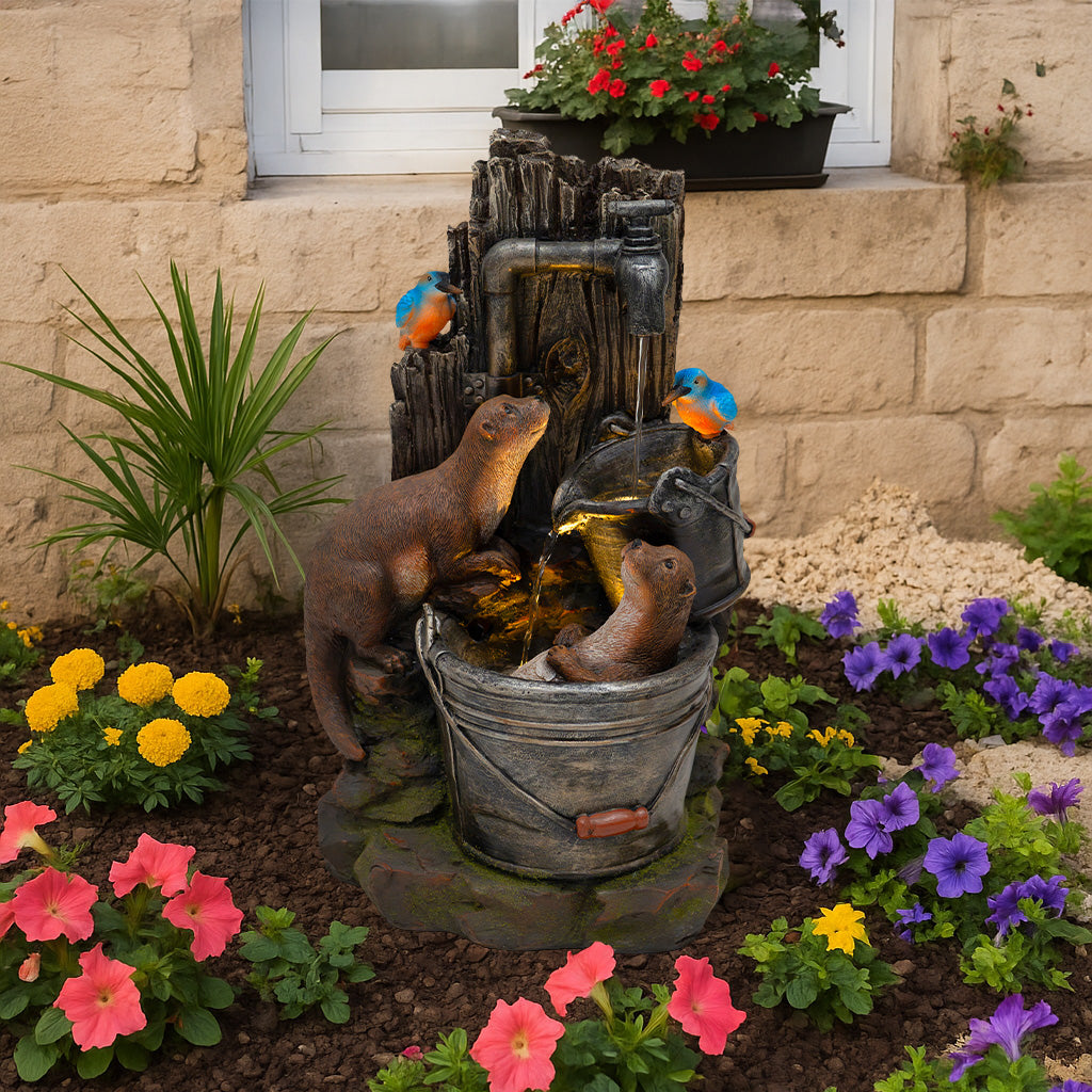 Q-Rax Otter Oasis Fontana Elettrica Giardino con LED