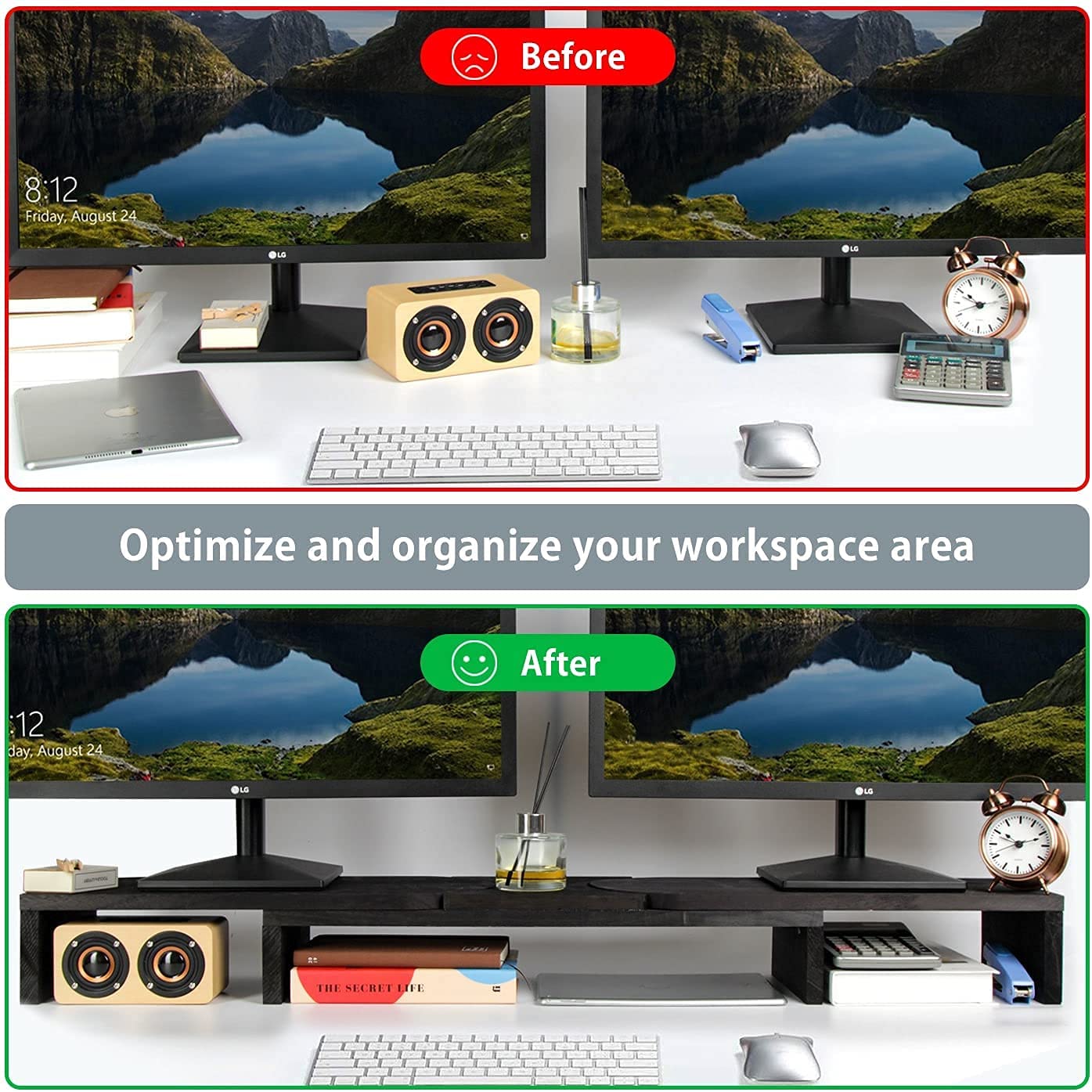 Jackcube Design Home Office supporto monitor legno nero doppio