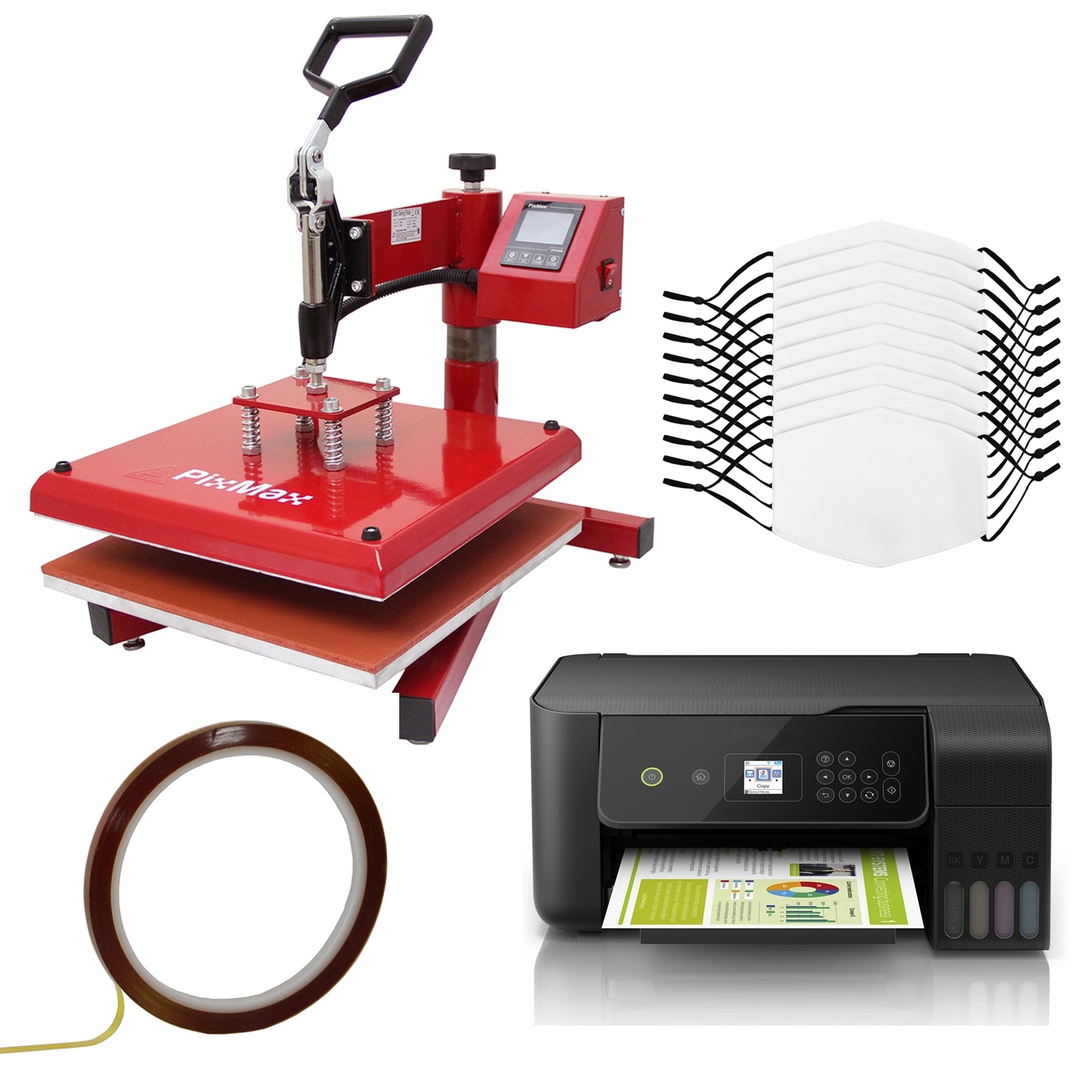 Q-Rax Kit Sublimazione Pressa 38x38 + Stampante + 10 Mascherine