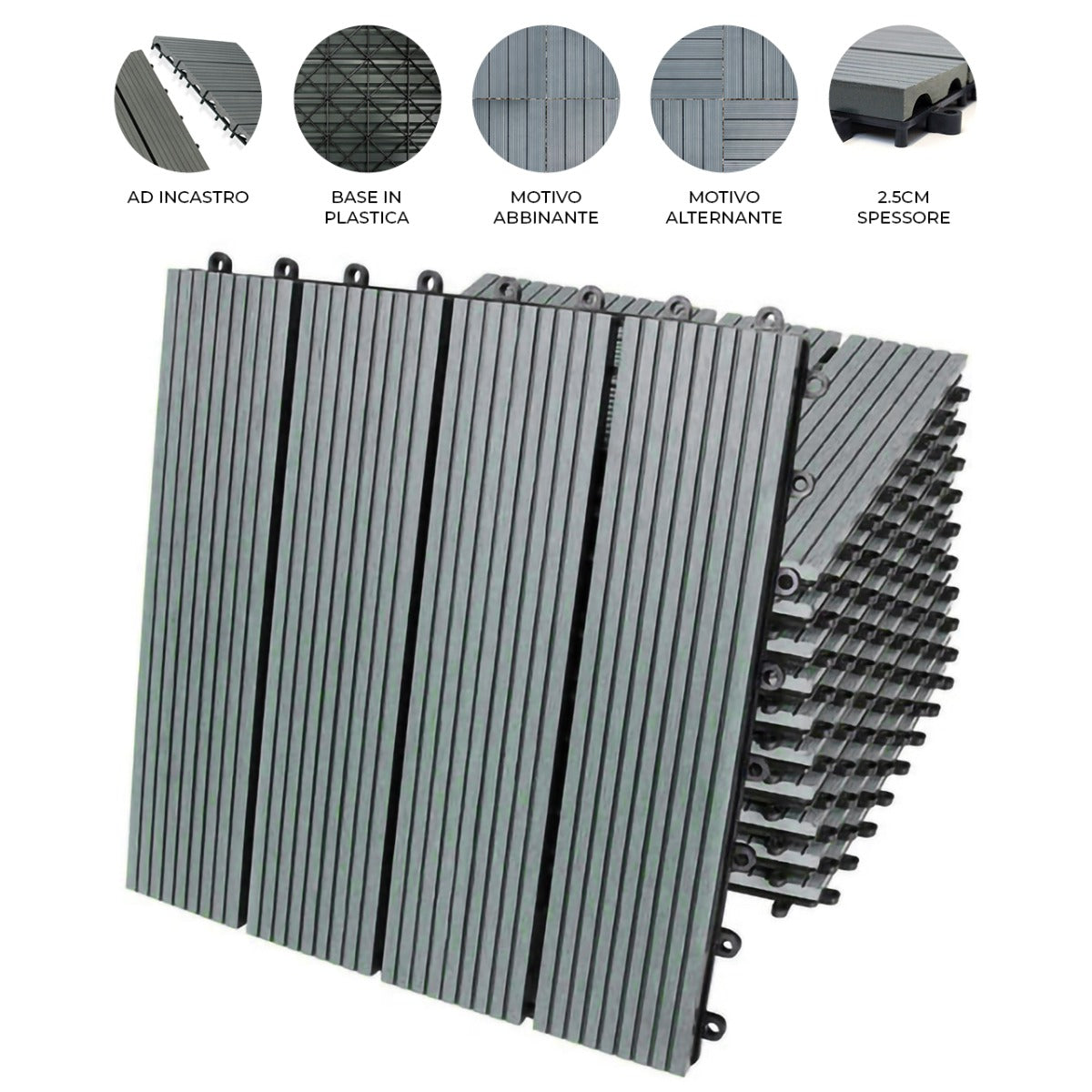 Q-Rax Piastrelle Giardino WPC 30x30cm Grigio 33 Pezzi