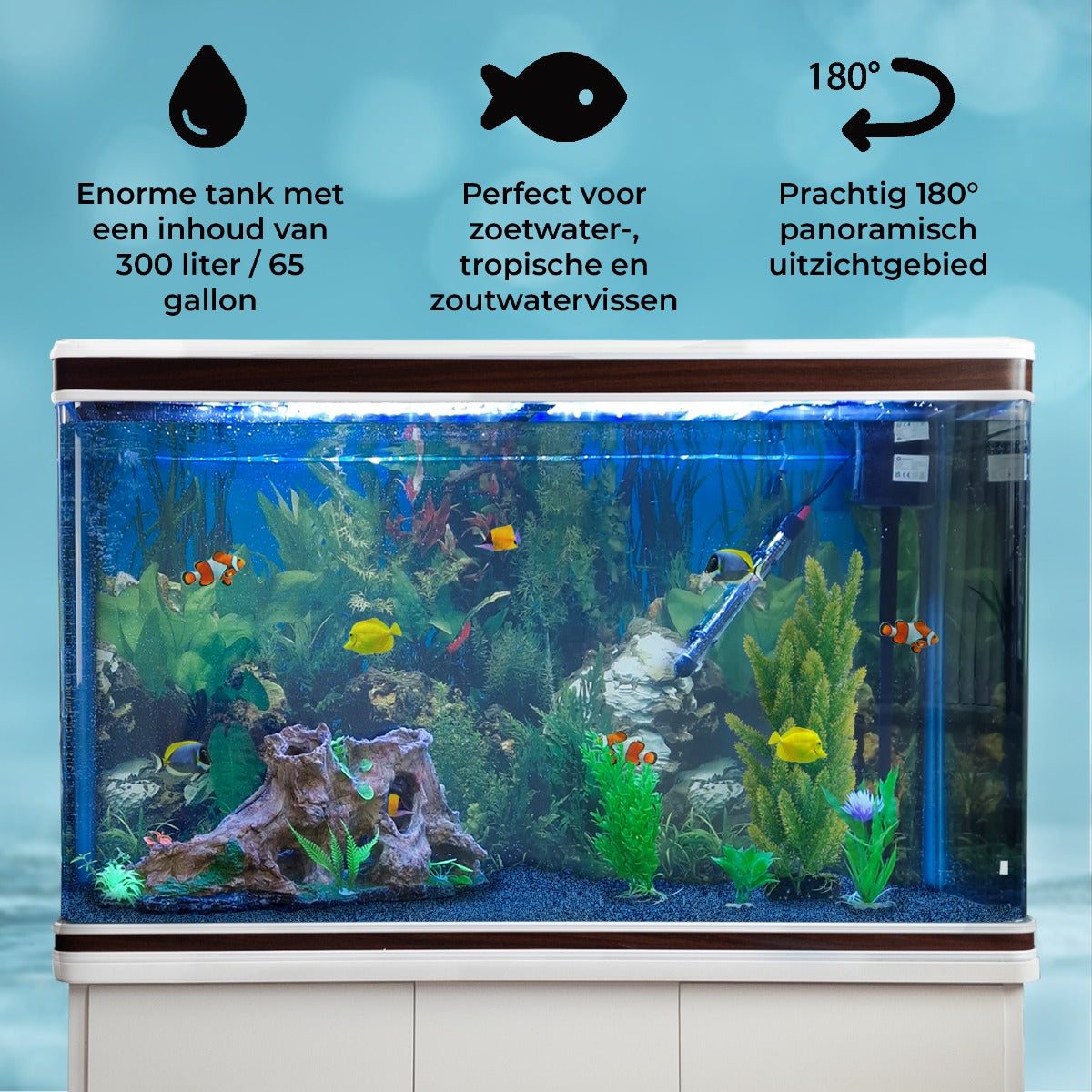 Q-Rax Acquario 300 Litri con Mobile Bianco e Ghiaia Blu