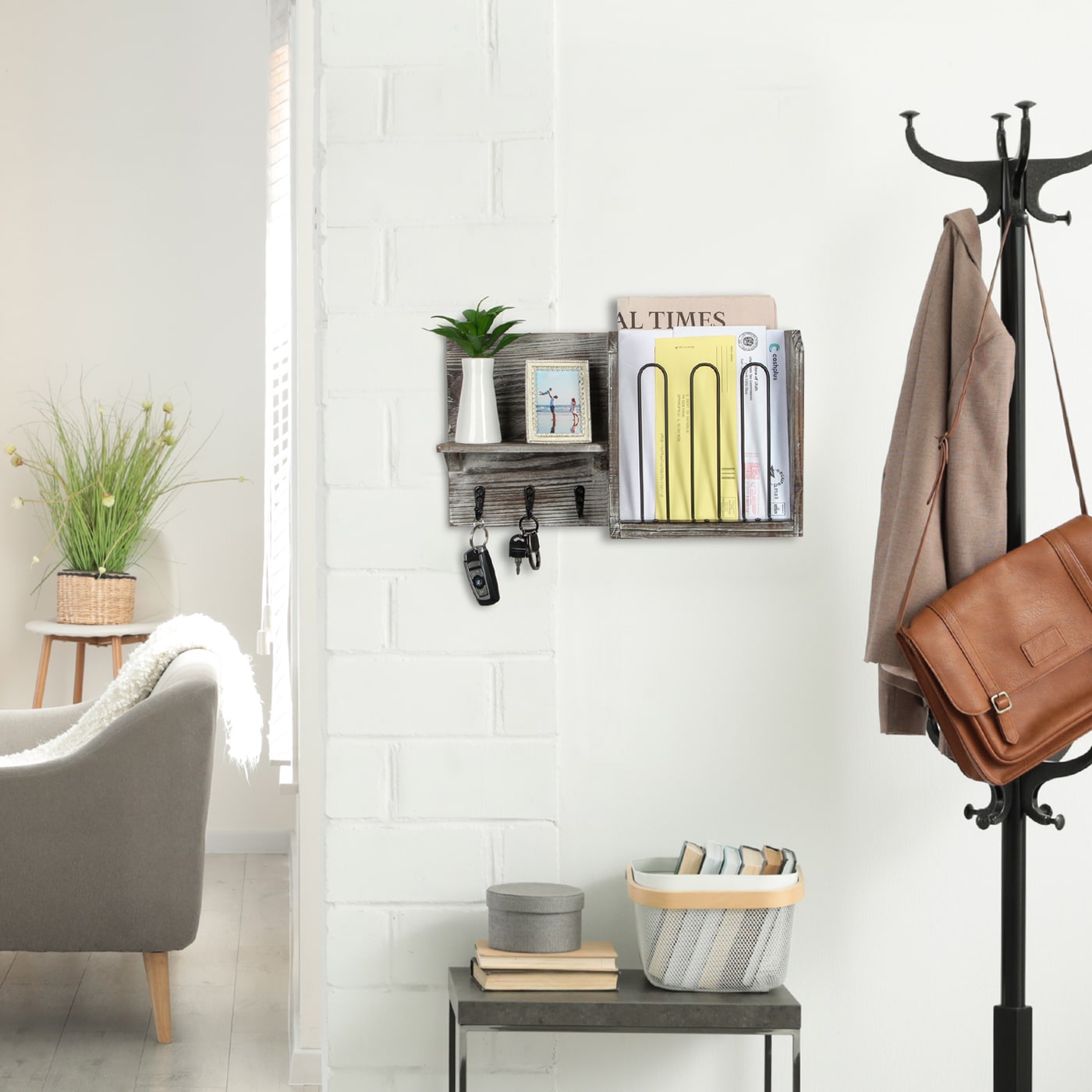 Jackcube Design Entryway Portachiavi Mensola Legno 3 Ganci