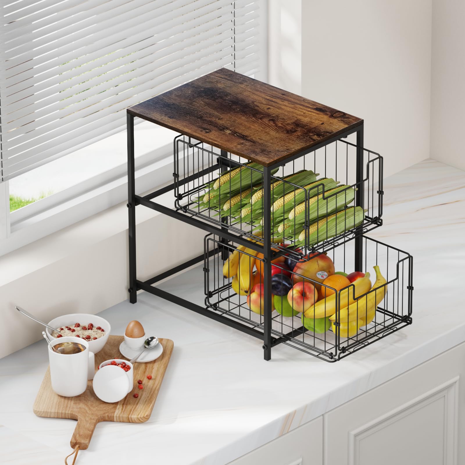 Meltrck Scaffale Portaspezie Organizer 2 Strati Marrone Vintage