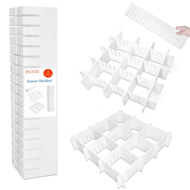 HGYZE Divisori per Cassetti Regolabili organizer 42x9 cm bianco 8 pz