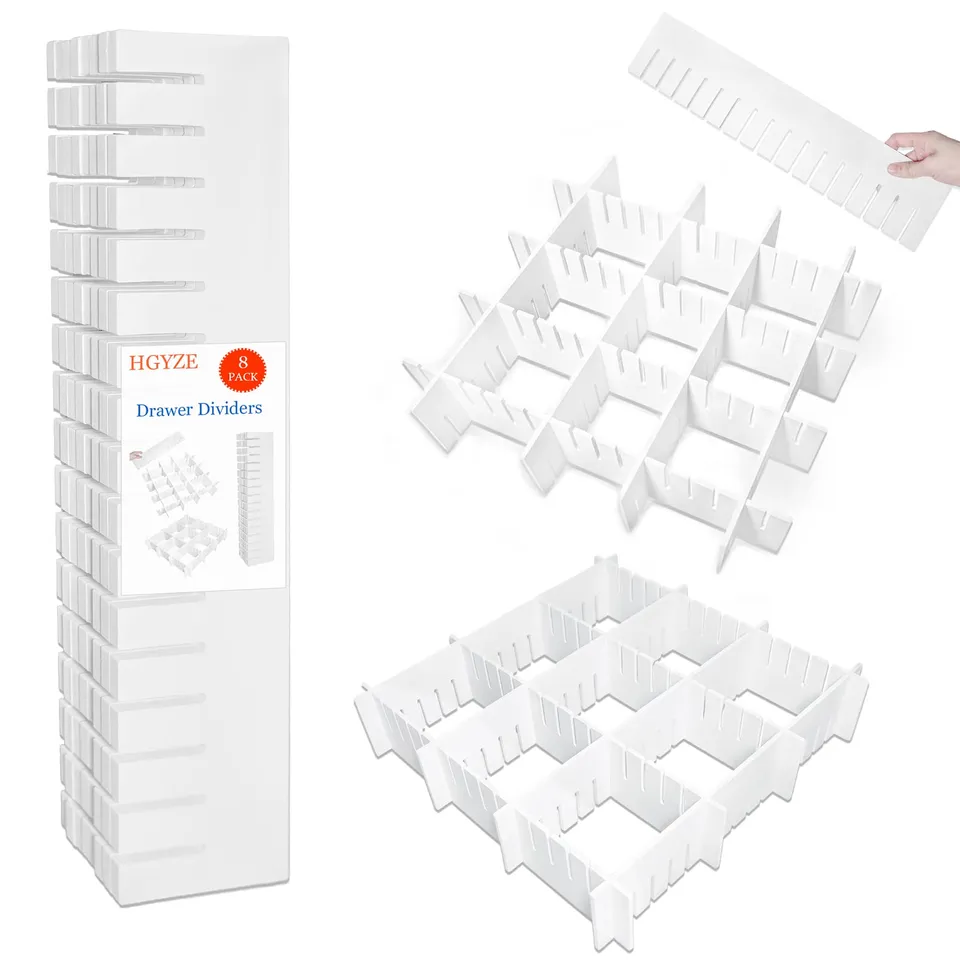 HGYZE Divisori per Cassetti Regolabili organizer 42x9 cm bianco 8 pz