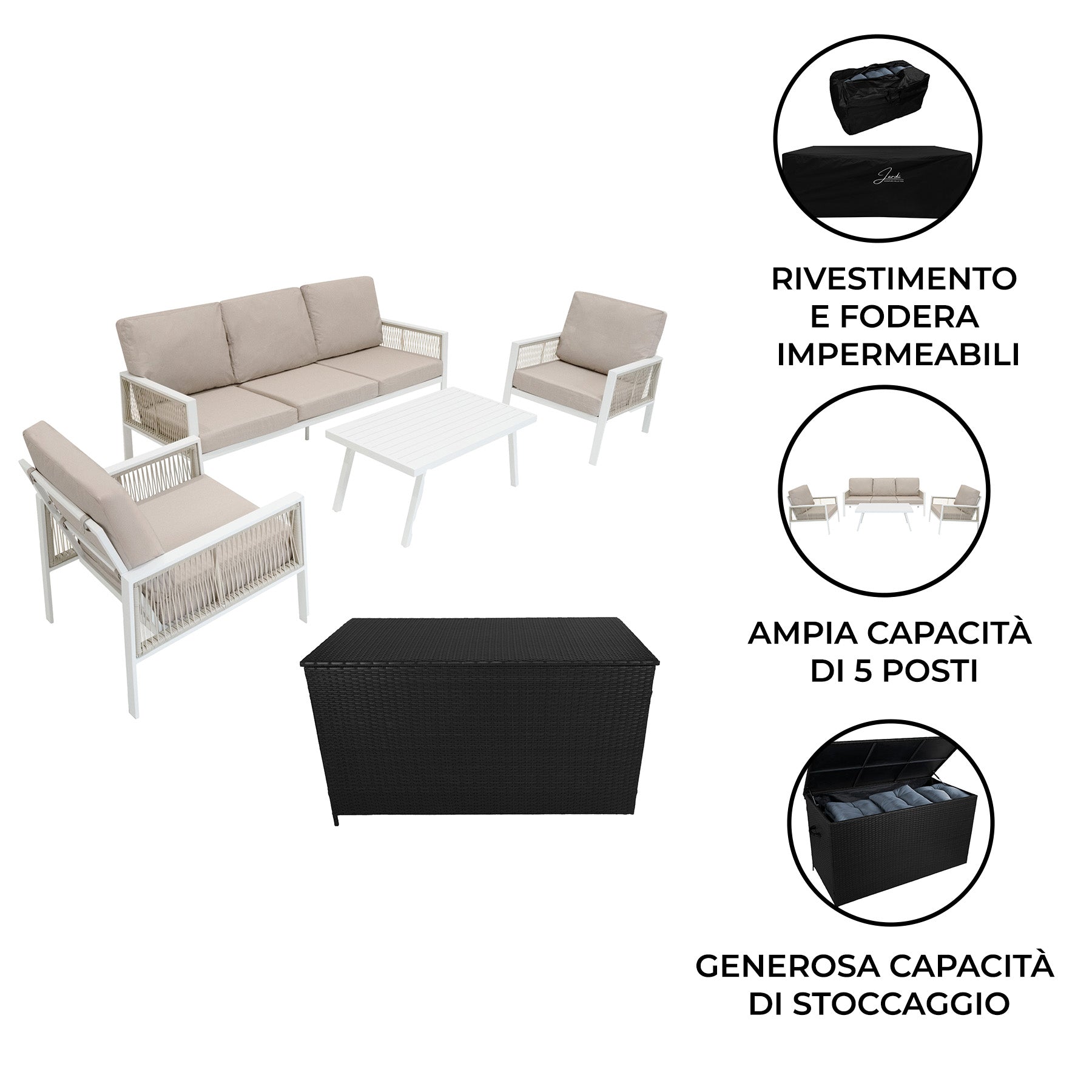 Q-Rax Set Giardino Alluminio 4 Pezzi con Cassapanca 582L