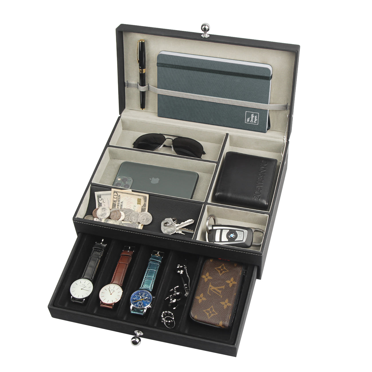 Jackcube Design Dressroom Svuotatasche Ecopelle Nero con Cassetto