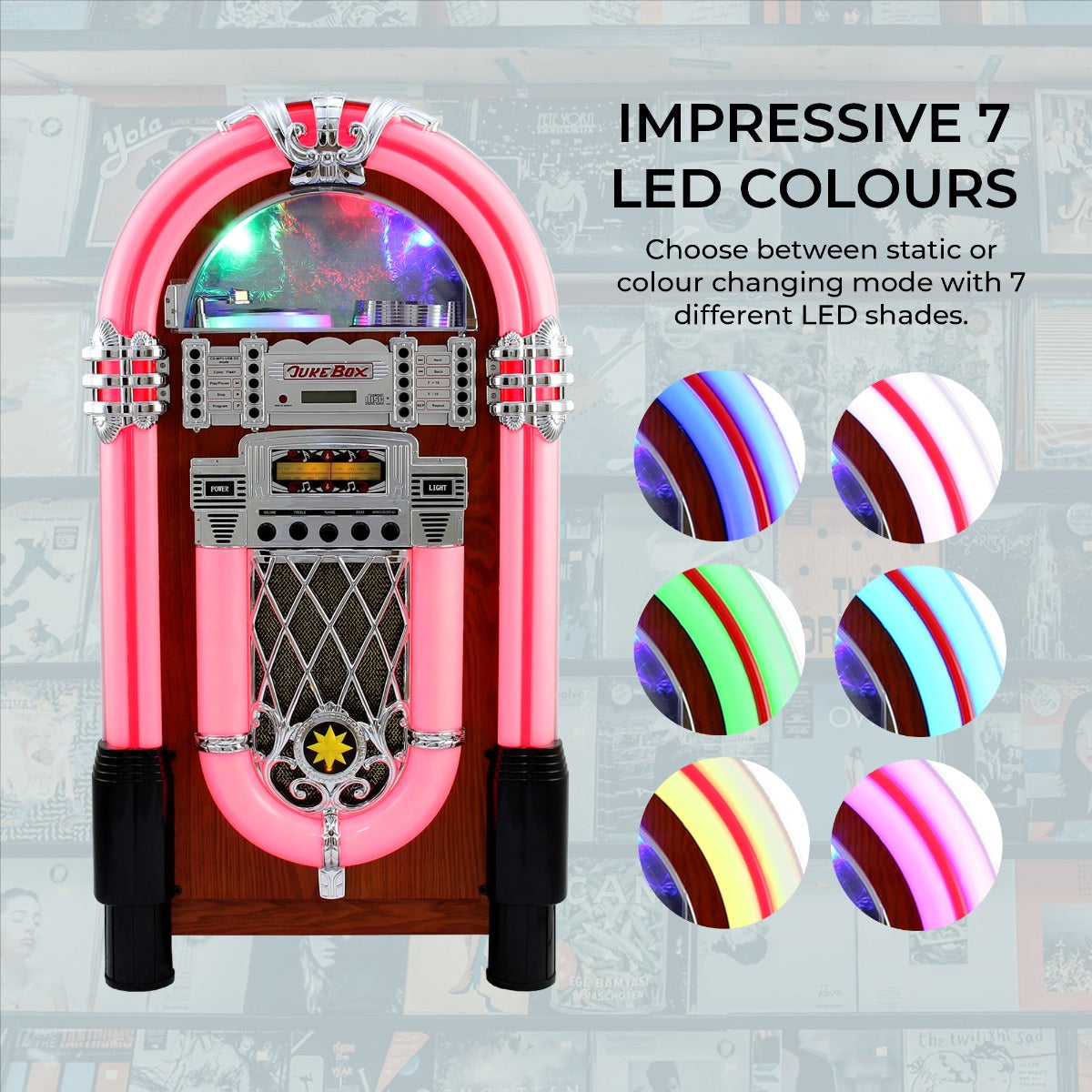 Q-Rax Jukebox Anni 50 CD USB SD Radio Bluetooth Aux Pavimento